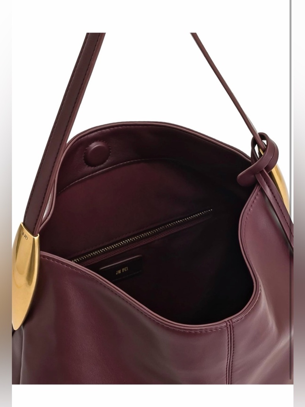 JW PEI Hobo Shoulder Bag in Deep Burgundy with Gold Accents - Picture 4 of 8